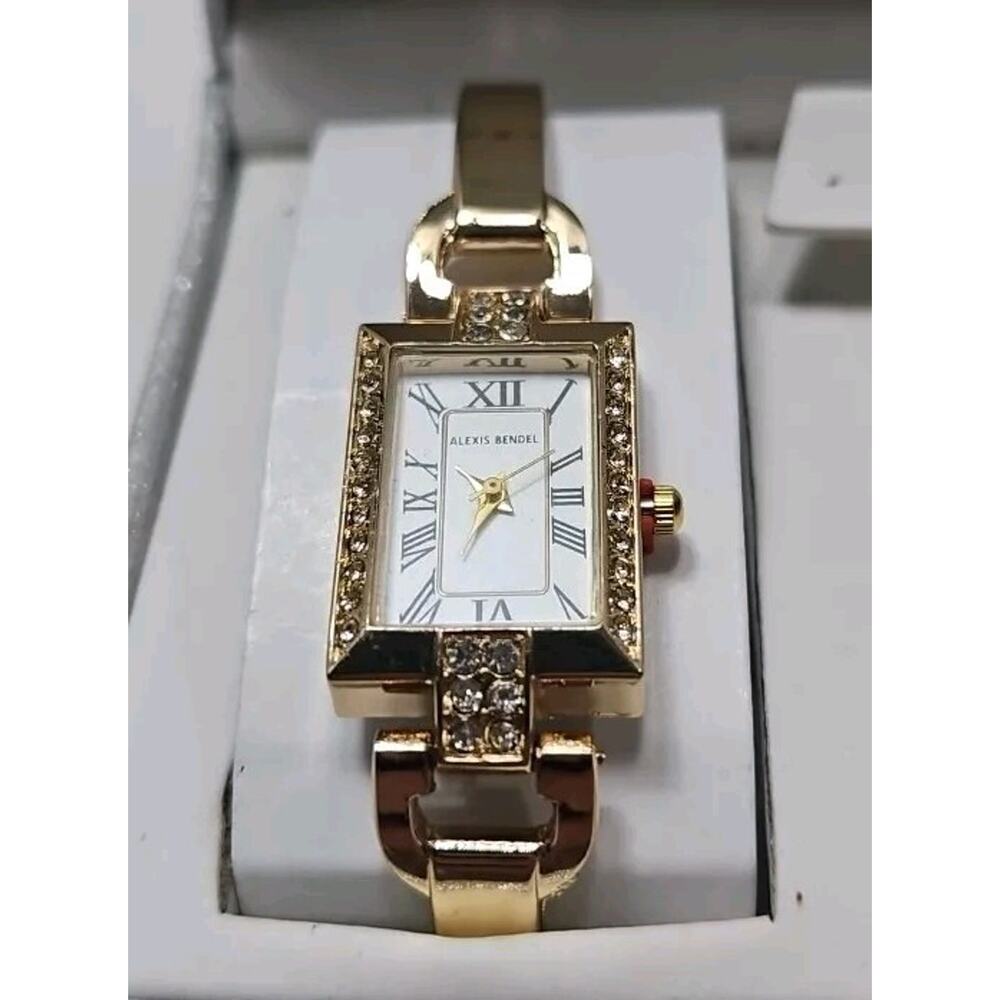 Alexis Bendel Gold Tone Rhinestone Bezel Women’s Tank Watch New Battery